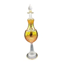 Large Vintage Egyptian Blown Glass Perfume Bottle Decanter Pink Iridescent Gold - £27.19 GBP