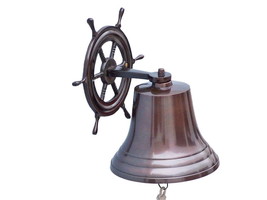 Antique Copper Hanging Ship Wheel Bell 8&quot;&quot; - £78.13 GBP