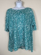 Woman Within Plus Size 3X (30/32) Teal Floral Relaxed Fit T-shirt Short Sleeve - £14.18 GBP
