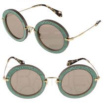 Miu Miu 08R Noir Animal Print Leather Round Opal Clay Green Sunglasses MU08RS - £133.54 GBP