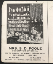 1900s Mrs SD Poole China Decorator Advertising Trade Postcard Moline Illinois IL - £14.57 GBP