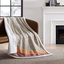 Eddie Bauer Home Brushed Throw Blanket Reversible Sherpa &amp;, Fair Isle Khaki - £25.09 GBP