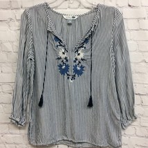 Old Navy Womens Tunic Top Blue Pinstripe Long Sleeve Embroidered V Neck ... - $15.35