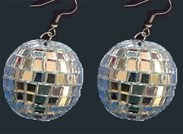 Funky Disco Mirror Ball EARRINGS-DJ Dance Party Costume Jewelry-1-1/2-inch Giant - £7.94 GBP