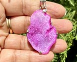 925 Sterling Silver Plated, PINK Druzy Geode Agate Stone Pendant, Healing 2 - $12.73
