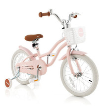 16 Inch Kids Bike with Front Handbrake and 2 Training Wheels-Pink - Color: Pink - £145.14 GBP