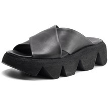 Platform Slippers Summer New Women Shoes Genuine Leather Outside Wear Slides Han - £95.20 GBP