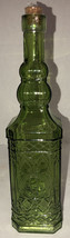 Holiday Glass Decorating Bottle 12 1/2”H Green w/Raised Design &amp; Cork-NEW-SHIP24 - £15.82 GBP