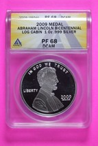 2009 PR 68 Lincoln Log Cabin Bicentennial 1 OZ .999 Silver Medal ANACS S... - £51.58 GBP