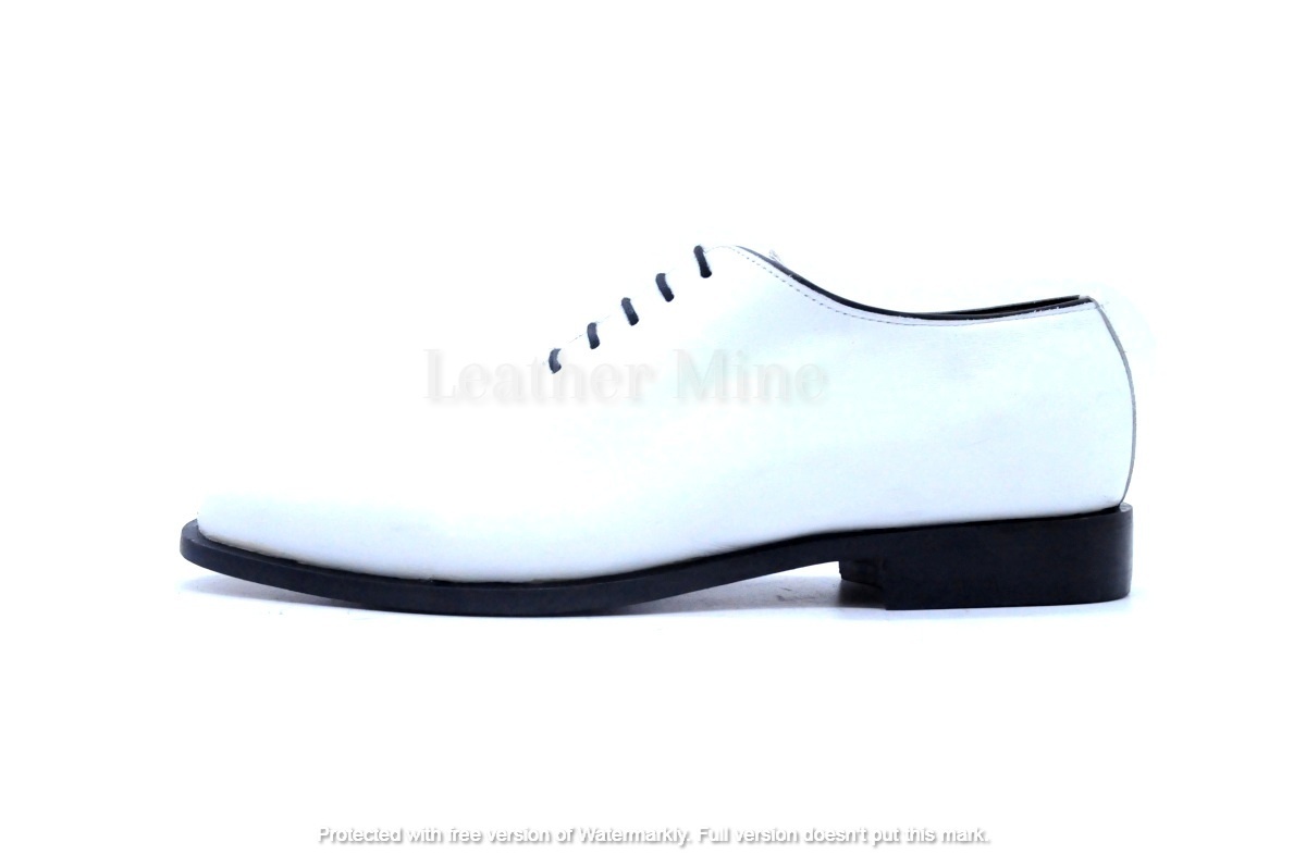 Handmade Whole Cut White Oxfords Dress Shoes, Genuine Leather Formal Shoes