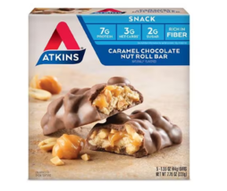 Atkins Advantage Snack Bars Caramel Chocolate Nut Roll1.55oz x 5 pack - £10.21 GBP