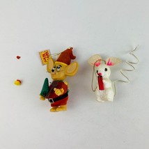 Christmas Ornaments Jasco 1979 Flocked Merry Mice And Styrofoam Glitter Mouse - £15.07 GBP