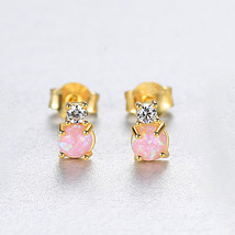 Earrings S925 Silver Simple Set Opal Zircon Opal Opal Earrings Simple Ear Women - £14.38 GBP