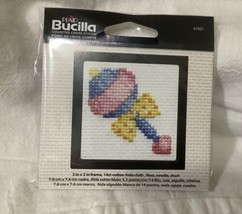 Bucilla Counted Cross Stitch Kit Tiny 3” Baby Rattle Picture Frame Inc. NIP - £3.18 GBP