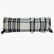 12" X 35" Black and White Plaid Cotton Lumbar Throw Pillow With Fringe - $1,876.91 MXN