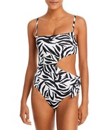 AQUA Swim Women&#39;s Sashed Cutout One Piece Swimsuit Black Zebra XL B4HP - $39.95