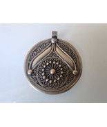Circle Silver Pendant with tribal art designs ,Unique Pendant ,Statement Necklac - £77.87 GBP