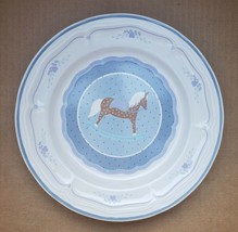 (3) Newcor Carousel Salad Plates Brown Rocking Horse Blue Center Stoneware 6006 - £35.42 GBP