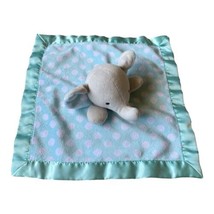 Cuddle Time Elephant Polka Dot Lovey Security Blanket Satin Trim Aqua Green Blue - £11.98 GBP
