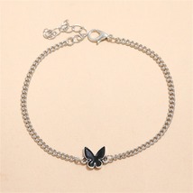 Black Enamel &amp; Silver-Plated Butterfly Charm Bracelet - £10.41 GBP