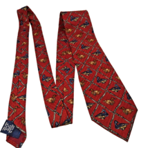 Vintage DUCKS UNLIMITED Silk Tie Red Blue Made USA Decoys Straps Buckle ... - £19.58 GBP