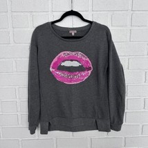 Juicy Couture Women Sweatshirt Medium Gray Graphic Lips Sequin Pullover Vintage - £15.30 GBP