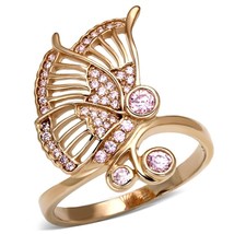 Rose Gold Plated Pink Simulated Diamond Butterfly Ring Women Jewelry Gift Sz 5-9 - £106.52 GBP