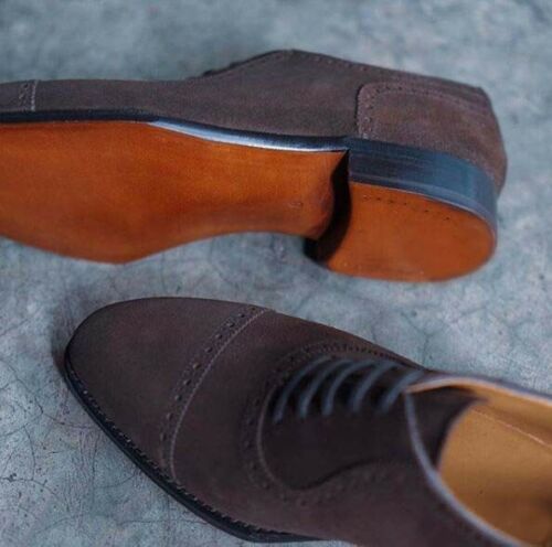 New Handmade Men's Brown Brogue Style Dress Lace Up Shoes, Real Suede Leather