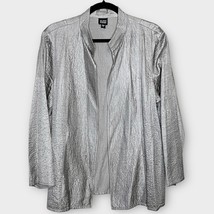 EILEEN FISHER silver pewter Tussah silk open front blazer jacket size Large - $69.00