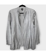 EILEEN FISHER silver pewter Tussah silk open front blazer jacket size Large - €58,87 EUR
