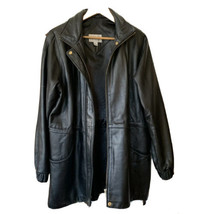 Worthington Lambskin Leather Jacket Coat Black Med 90&#39;s lined adj waist pockets - £38.54 GBP