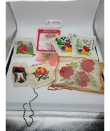 Needlepoint canvas Lot of 8 Floral Partially Stitched Butterfly Bird Fru... - $39.66 CAD