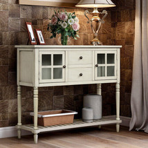 Sideboard Console Table with Bottom Shelf, Farmhouse Wood/Glass, Antique Gray - £190.38 GBP