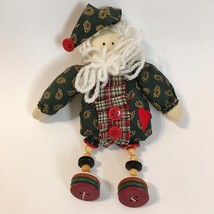 Santa Claus Tree Ornament Doll Yarn Fabric Button Beaded Christmas Decor Vintage - £13.43 GBP