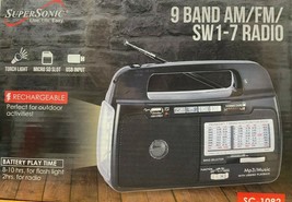 SuperSonic SC-1082 9-Band AM/FM Rechargeable Battery Portable Radio - £31.41 GBP