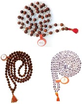 Wooden Combo of Sphatik, Rudraksha 5 Mukhi, Sphatik Rudraksha Mala Beads... - £23.36 GBP