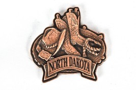 Vintage North Dakota Copper Refrigerator Magnet Cowboy Boots Hat Made in Canada - $12.82