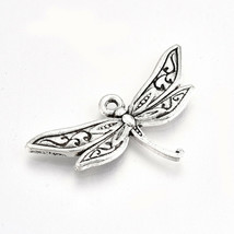 3 Dragonfly Charms Antique Silver Tone Insect Pendants Spring Garden Findings - £2.16 GBP