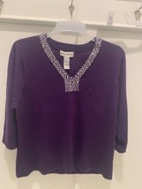 Cathy Daniels Women Top Sz 1X Purple Embroidery Sequin V Neck Boho Tunic Blouse - £10.97 GBP