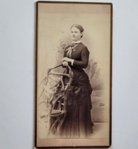 Vintage Photograph Cabinet Card Lady Standing by a Primitive Chair 3 1/2 x 6 1/2 - £7.87 GBP