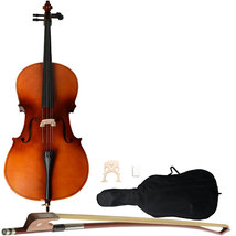 4/4 Acoustic Cello Case Bow Rosin Wood Color - £236.39 GBP