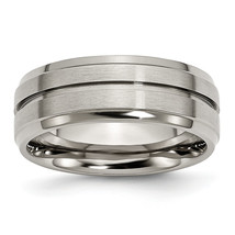 Chisel Titanium Brushed and Polished 8mm Grooved Ridged Edge Band TB15 - £51.79 GBP