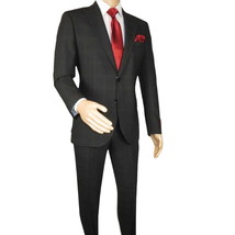 Men Suit BERLUSCONI Turkey Italian Wool 180's Single Breasted 623-01 Black Plaid image 2