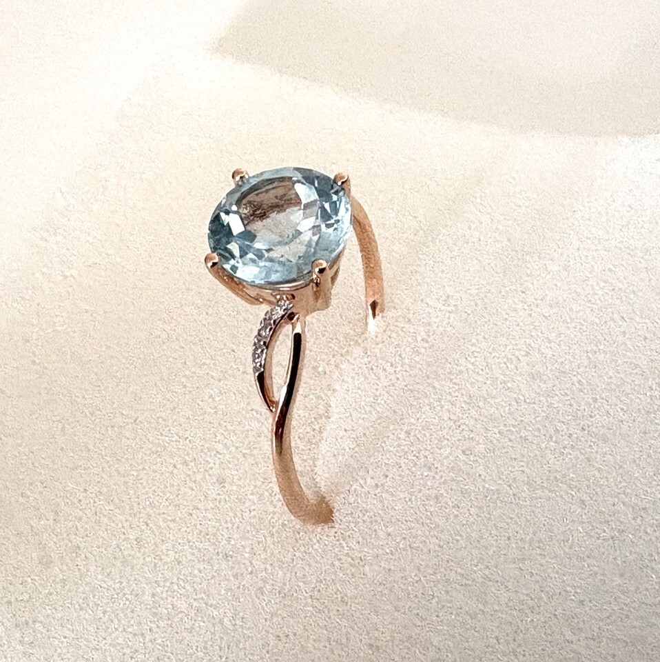 14k Gold aquamarine diamonds ring gemstone ring - 14 carats solid gold stonqueen Item image 5