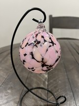 Ron Hinkle West Virginia Pink Brown Art Glass Round Ball Christmas Ornament - $34.64