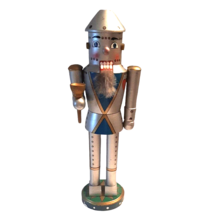 13 Inch Wooden Silver Tin Man Nutcracker AS IS Missing Top Ball - £22.17 GBP