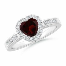 ANGARA Heart-Shaped Garnet Halo Ring with Diamond Accents for Women in 14K Gold - £659.52 GBP