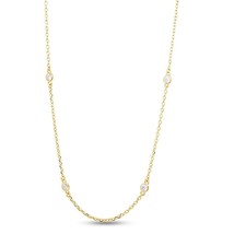Certfied 0.6CT Round Cut Moissanite 8-Station Necklace Yellow Gold Plated Silver - £44.83 GBP