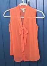 Banana Republic Button Down Tie Coal or Orange Blouse Size XS Secretary Geek - $7.43