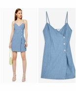 Topshop Chambray Denim Mini Dress Pin Striped Button Cami Wrap 6 Women Blue - $34.19 CAD